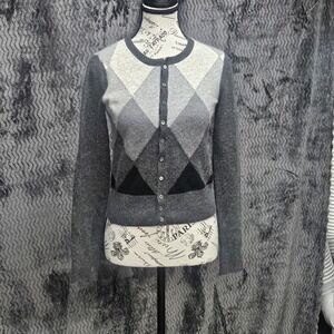 Vince Argyle Cardigan‎ Sweater Womens S Button Up 100% Cashmere Heritage Luxury